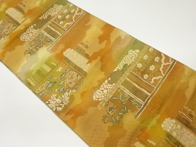 JAPANESE NAGOYA OBI / CHIKUZEN HAKATA / WOVEN FLOWER ARABESQUE